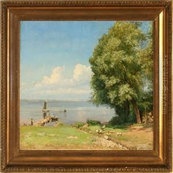 Sommerdag Ved Stranden Oil Painting by Edvard Frederik Petersen