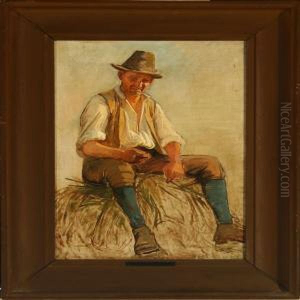 Italian Farmer Oil Painting by Edvard Frederik Petersen