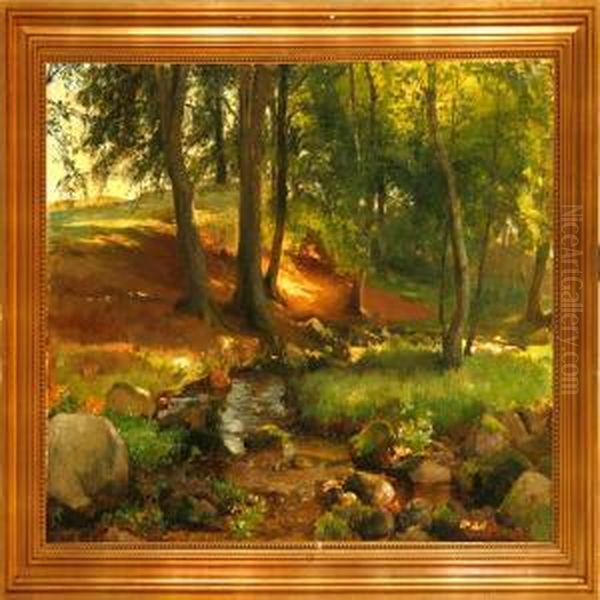 Spring Forest Scene Oil Painting by Edvard Frederik Petersen