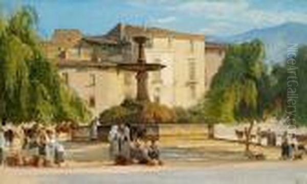 Square In Sulmona In The Abruzzi Oil Painting by Edvard Frederik Petersen