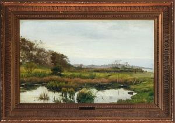 A Danish Meadow Landscape, Autumn Oil Painting by Edvard Frederik Petersen