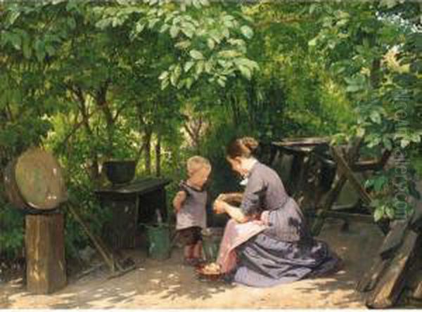 I Haven (in The Garden) Oil Painting by Edvard Frederik Petersen