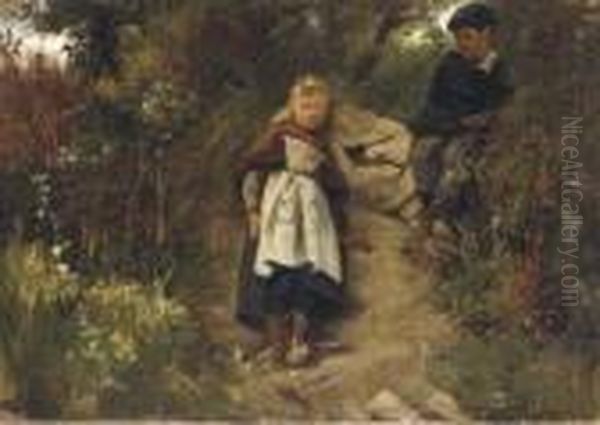 Enfants En Foret Oil Painting by Edvard Frederik Petersen