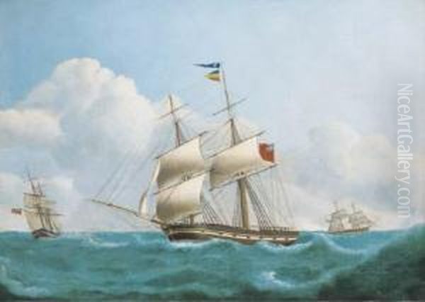 The Brig Quay Side In Three Positions Oil Painting by Jacob Petersen