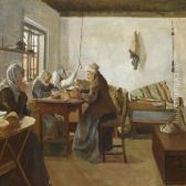 Women In Afarmhouse Interior Oil Painting by Sophie Petersen