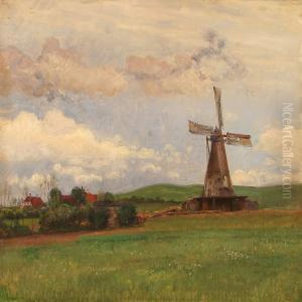 Summer Landscape With A Mill Oil Painting by Tom Petersen