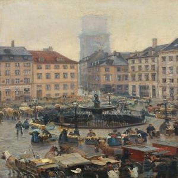 Scenery From Nytorv, Copenhagen Oil Painting by Tom Petersen