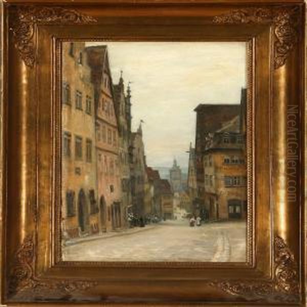 Street Scene Fromrothenburg Oil Painting by Tom Petersen