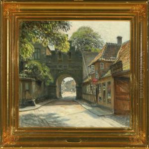 Scenery With Acity Gate In Faaborg Oil Painting by Tom Petersen