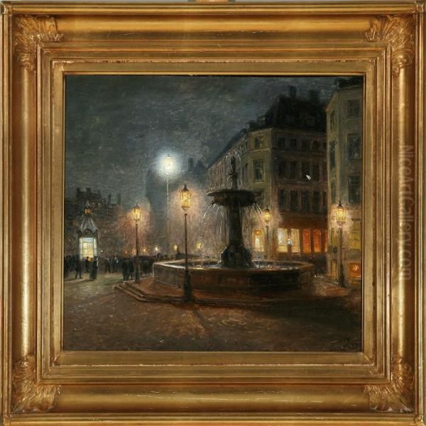 Gl. Torv. Aften Oil Painting by Tom Petersen