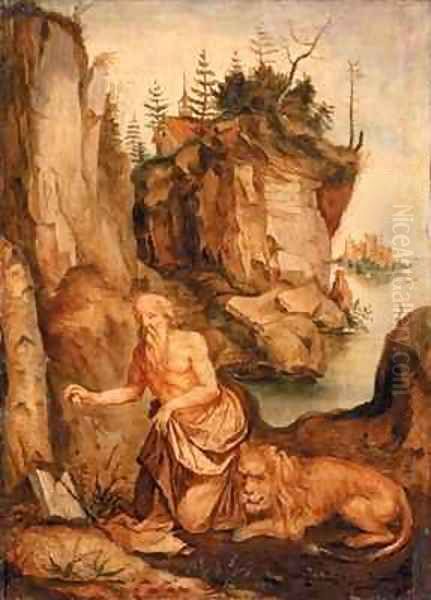 St Jerome and the Lion Oil Painting by Durer or Duerer, Albrecht