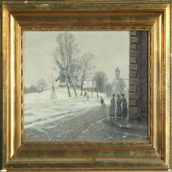 Winter Scenery From Odense Oil Painting by Tom Petersen