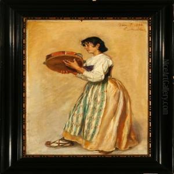 Italian Woman With A Tambourine Oil Painting by Tom Petersen