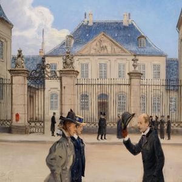 Copenhageners Promenading In Bredgade By The Old Frederiks Hospital Oil Painting by Tom Petersen