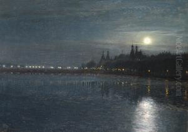 Night By Soerne In Copenhagen Oil Painting by Tom Petersen