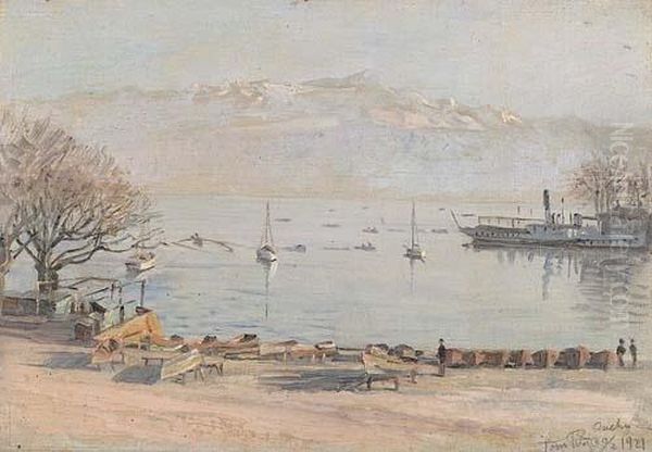 Le Lac Leman A Ouchy. 1921 Oil Painting by Tom Petersen