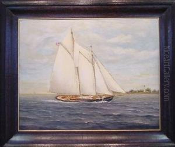 Sailboat Offshore Oil Painting by Tom Petersen