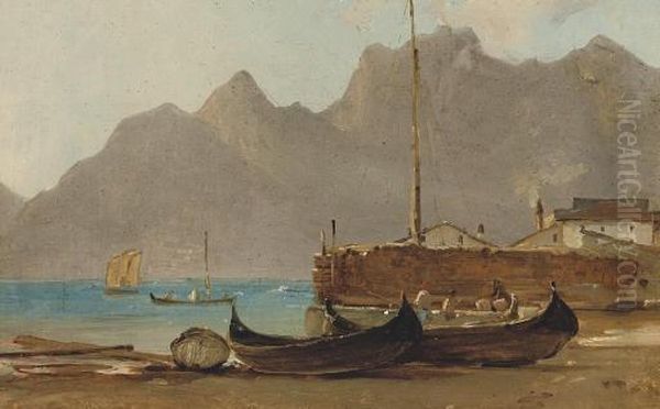 A View Of Capri, A Fishing Village In The Foreground Oil Painting by Vilhelm Peter Carl Petersen