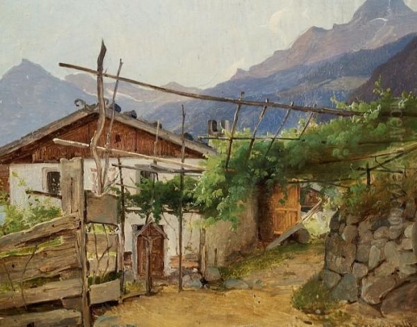 Farm With A Pergola In The Alps Oil Painting by Vilhelm Peter Carl Petersen