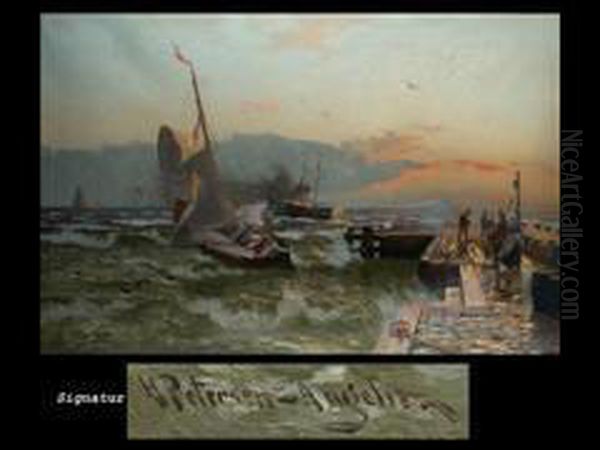 Sturmische Nordsee Mit Schiffen Oil Painting by Heinrich Petersen-Angeln