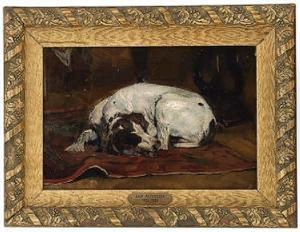 Resting Pointer In Aninterior 1887 1887 Oil Painting by Eilif Peterssen