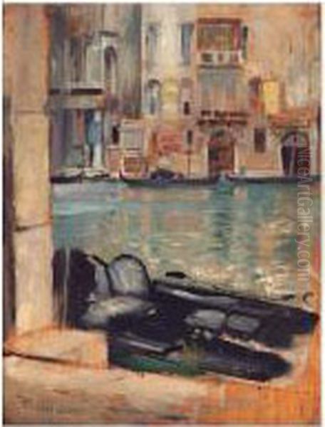 Kanal I Venezia (venetian Canal) - Oil Painting by Eilif Peterssen