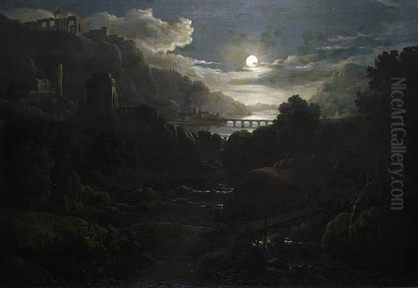 Classical Ruins By Moonlight Oil Painting by Abraham Pether