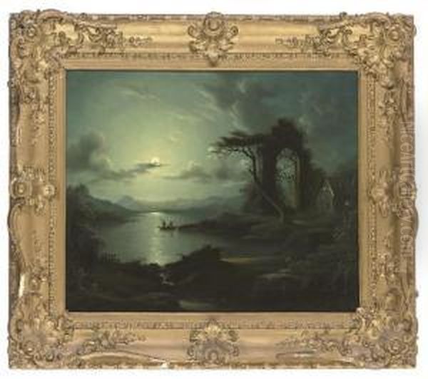 Fishing By The Full Moon Oil Painting by Abraham Pether