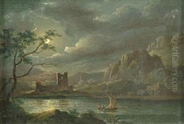 Moonlight Landscape Oil Painting by Abraham Pether