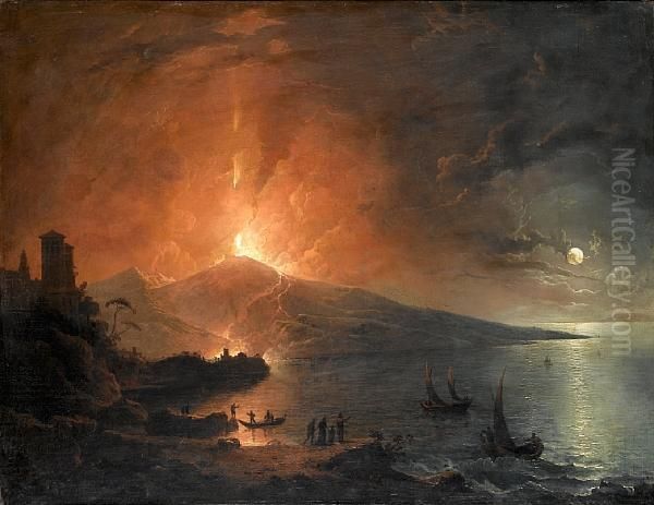 The Eruption Of Vesuvius By Night Oil Painting by Henry Pether