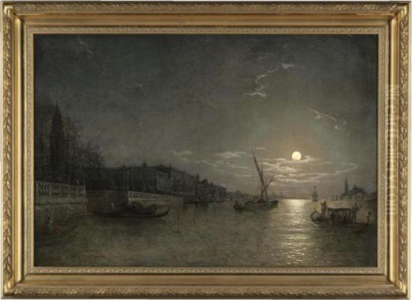 A Moonlit View On The Grand Canal, Venice Oil Painting by Henry Pether