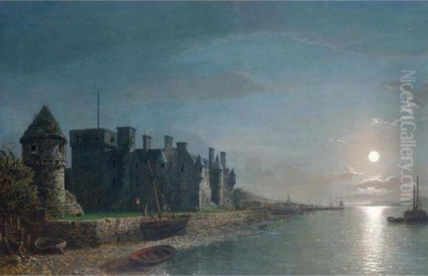 Newark Castle, Port Glasgow, Mouth Of The Clyde Oil Painting by Henry Pether