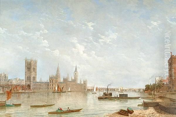 A Calm Day Off The Houses Of Parliament Oil Painting by Henry Pether