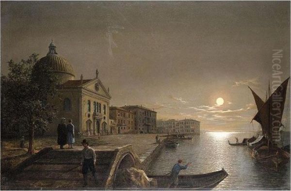 Moonlight In Venice Oil Painting by Henry Pether