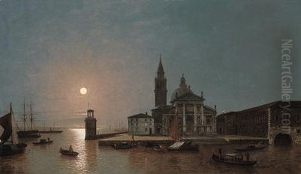 View Of San Giorgio Maggiore, Venice, By Moonlight Oil Painting by Henry Pether