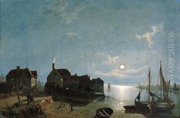 Moonlight - Leigh Near Southend Oil Painting by Henry Pether