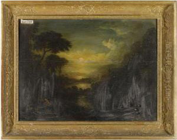 A Moonlit River Landscape Oil Painting by Sebastian Pether