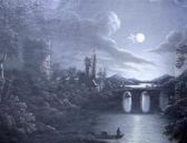 Moonlit River Scene Oil Painting by Sebastian Pether