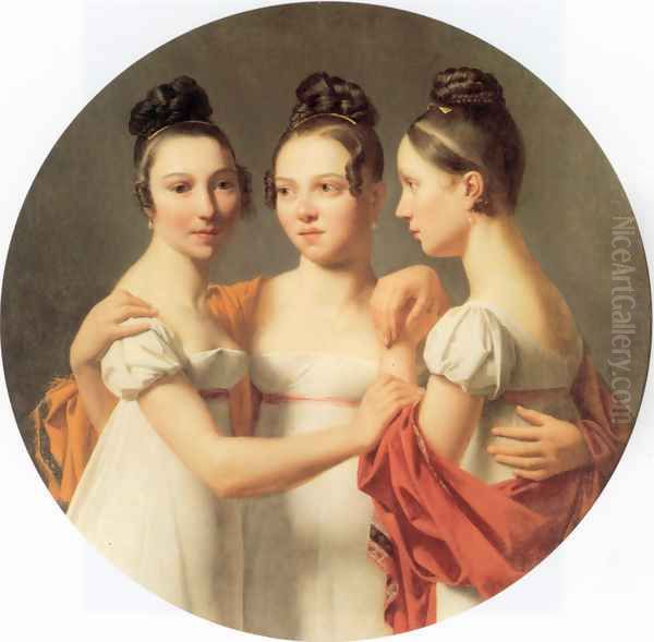 Les Trois Graces Oil Painting by Alexandre Jean Dubios Drahonet