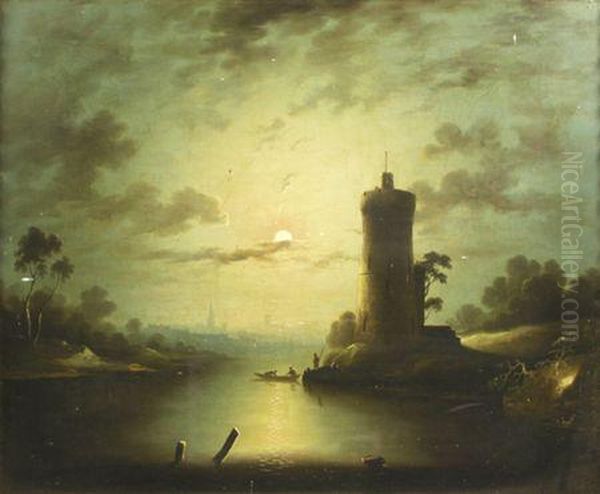 River Landscapes Bymoonlight Oil Painting by Sebastian Pether