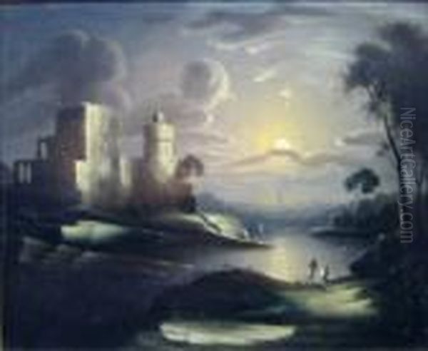 Moonlit Scene With Castle Oil Painting by Sebastian Pether