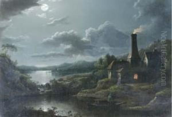 A Moonlit River Landscape Oil Painting by Sebastian Pether