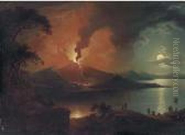 View Of Mount Vesuvius Errupting, With Figures In The Foreground Oil Painting by Sebastian Pether