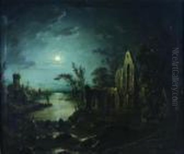 Ruins In The Moonlight Oil Painting by Sebastian Pether