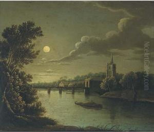 A Moonlit River Landscape Oil Painting by Sebastian Pether