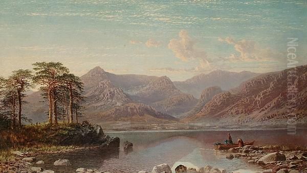 Early Morning, Coniston Lake And Mountains, North Lancashire Oil Painting by Charles Petit