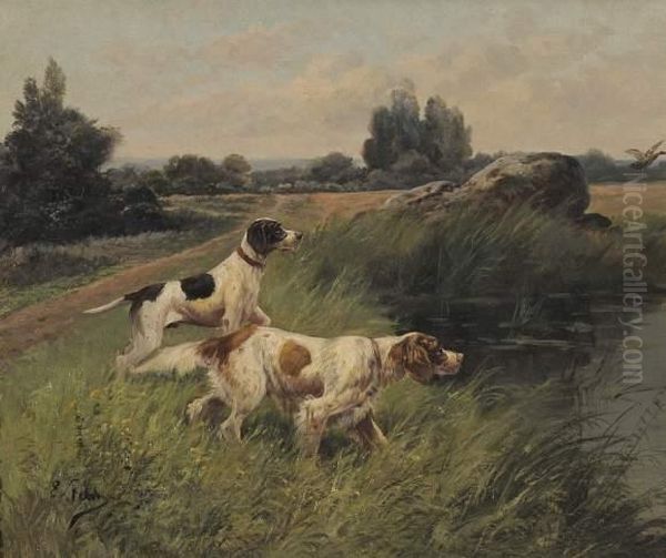 Pointer Et Setter A L'arret Oil Painting by Eugene Petit