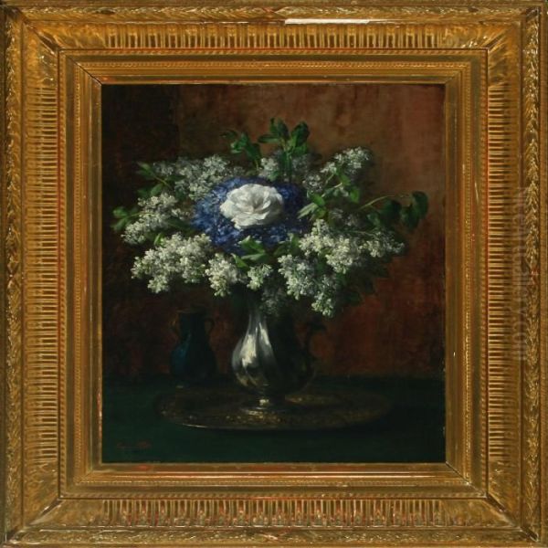 Still Life With Lilacs And Rose In A Vase Oil Painting by Eugene Petit