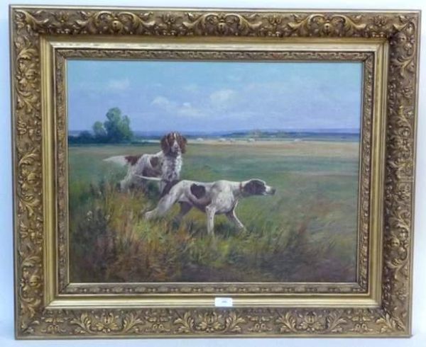 Chiens De Chasse A L'arret Oil Painting by Eugene Petit