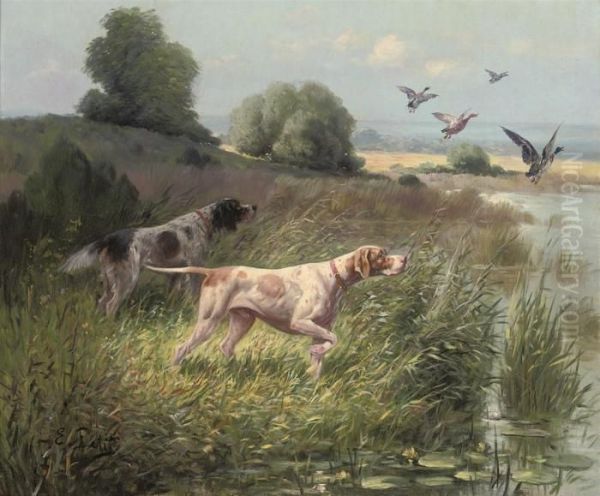 Pointers Flushing Out The Quarry Oil Painting by Eugene Petit